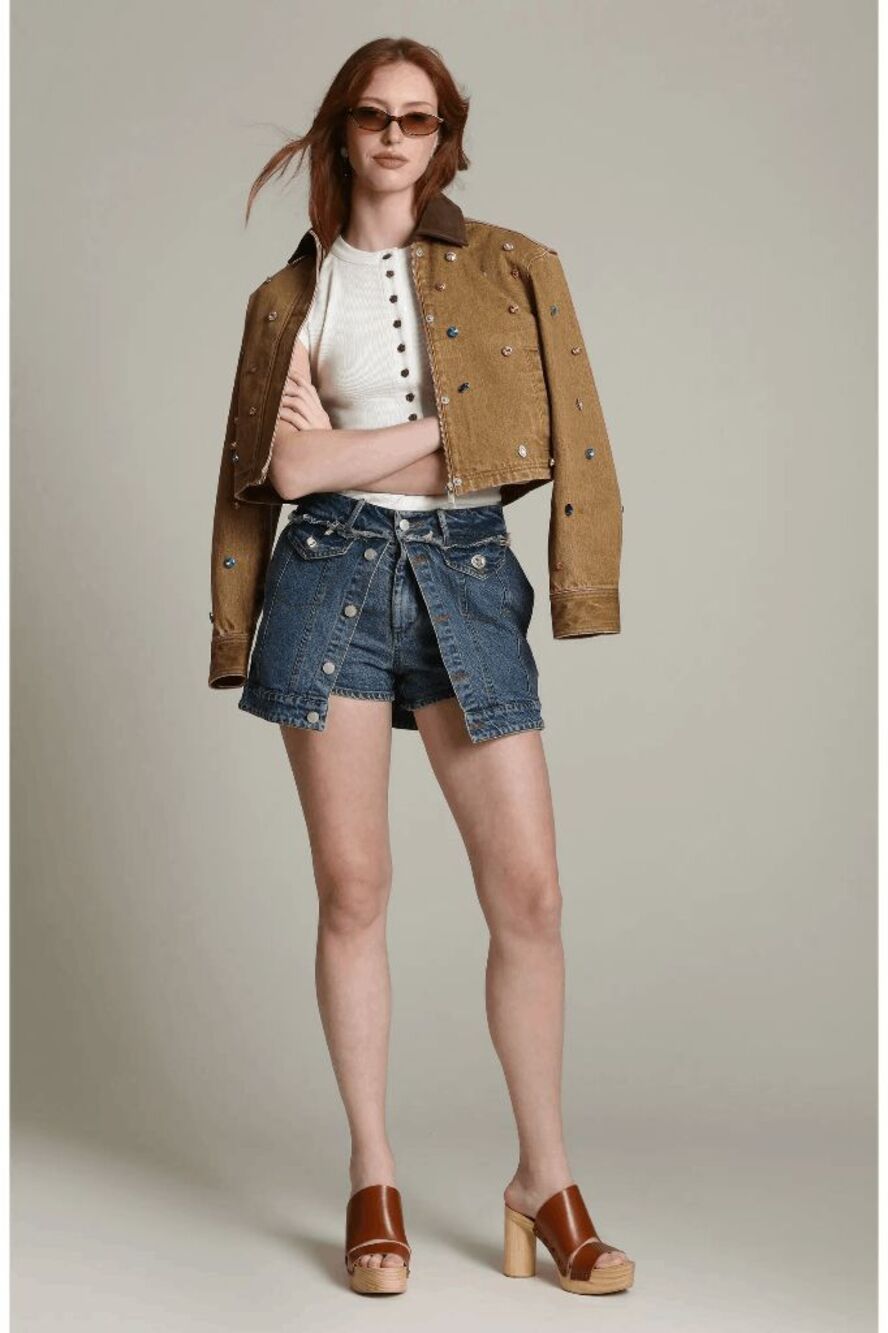Avec Les Filles Front Split Denim Miniskort Size US 2 $138